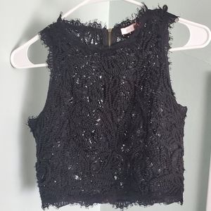 Zipped back black lace crop top, size large